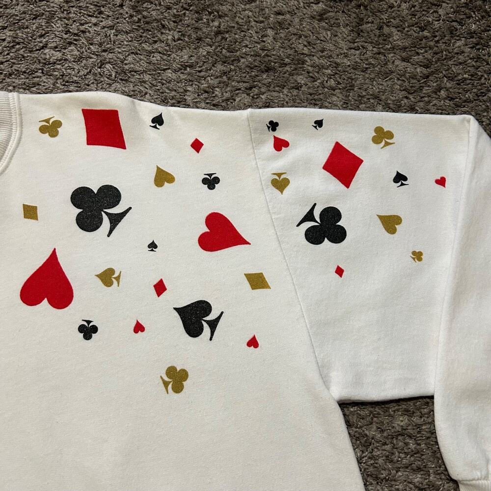 Vintage Sweatshirt Playing Cards Crewneck Pullover 90s y2k Poker Casino XL - Picture 3 of 10